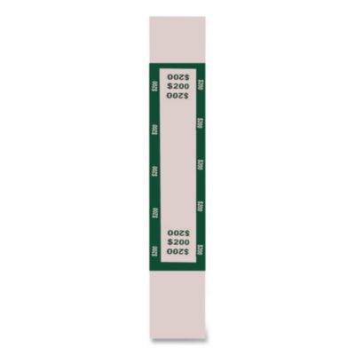 Currency Straps, Self-Adhesive, Twos, $200 Strap, Green/White, 1,000/Pack