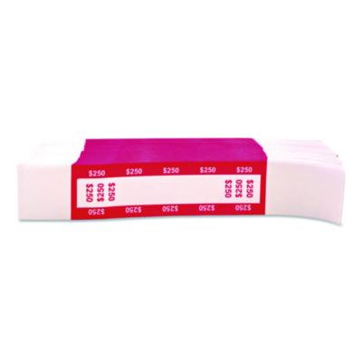 Currency Straps, Self-Adhesive, Ones, $250 Strap, Pink/White, 1,000/Pack
