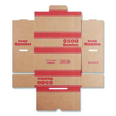Quarters Coin Box, Accommodates $500 In Quarters, 15.5" x 19.25" x 4.5", Orange/Kraft, 50/Pack
