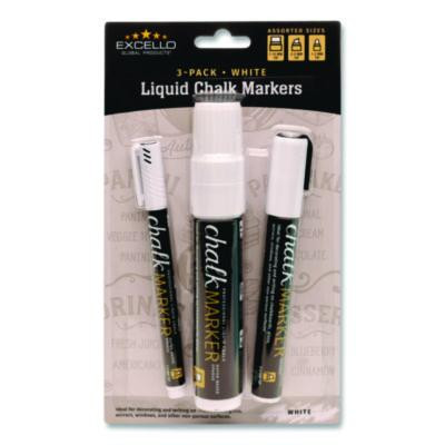 Liquid Chalk Markers, Assorted Tip Sizes And Types, White, 3/Pack