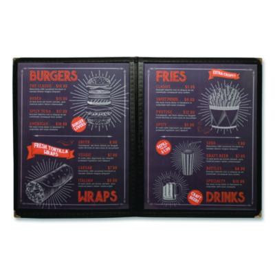 Menu Holder For 8.5 x 11 Menus, Portrait Orientation, 4-View, 9.6 x 12 Holder, Clear/Black/Silver, 10/Pack
