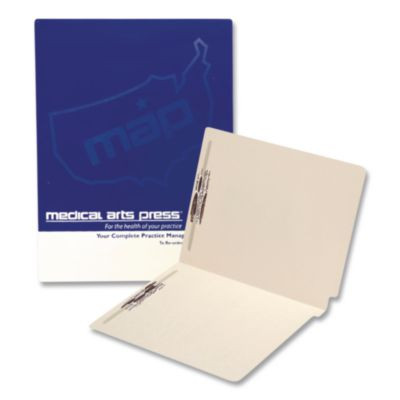 End Tab Fastener Folders With Embossed Labeling Lines, Straight Tab, Expands 0.75", 2 Fasteners, Letter Size, Manila, 50/Box