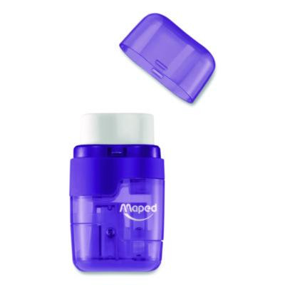 Duo 2-Hole Canister Pencil Sharpener/Eraser Combo, 3.74 x 1.08 x 4.92, Randomly Assorted Colors