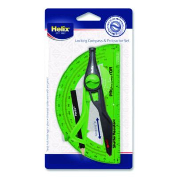Locking Compass And Protractor Set, 12" Maximum Diameter, 6" Ruler Edge, Randomly Assorted Colors