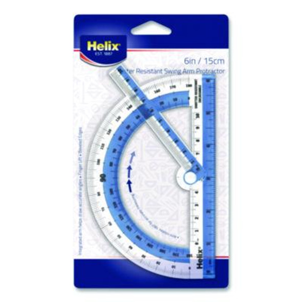 180 Degree Shatter Resistant Swing Arm Protractor, 6" Ruler Edge/10 Cm Ruler Edge, Plastic, Randomly Assorted Color