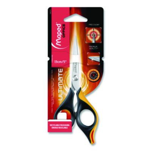 Ultimate Precision Soft Grip Multipurpose Scissors, 5.75" Long, 3" Cut Length, Straight Black/Orange Handle