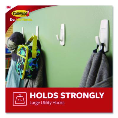 Large Utility Hooks, Plastic, White, Supports 5 Lb, 12/Pack