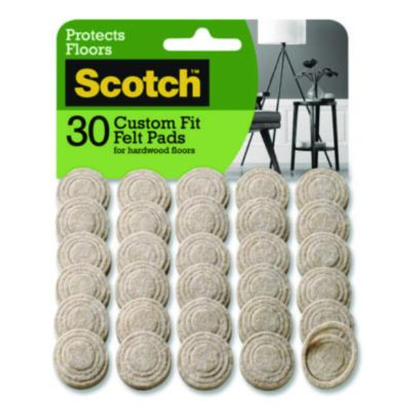 Custom Fit Felt Pads, 1.5" Dia, Beige, 30/Pack