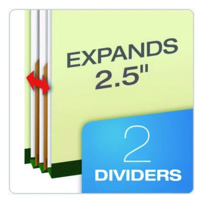 Pressboard Top Tab Classification Folders, 2/5-Cut Tab, Expands 2.5", 2 Dividers, 6 Fasteners, Legal Size, Light Green, 10/Bx