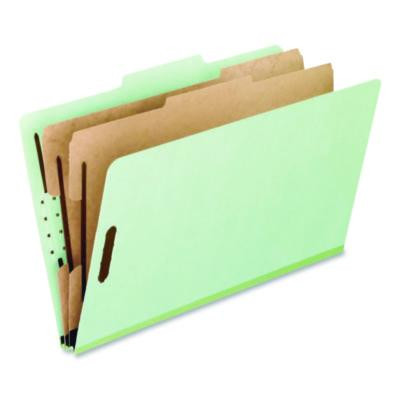Pressboard Top Tab Classification Folders, 2/5-Cut Tab, Expands 2.5", 2 Dividers, 6 Fasteners, Legal Size, Light Green, 10/Bx