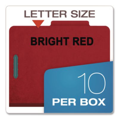Pressboard Top Tab Classification Folders, 2/5-Cut Tab, Expands 1.75", 1 Divider, 4 Fasteners, Letter Size, Bright Red, 10/Bx