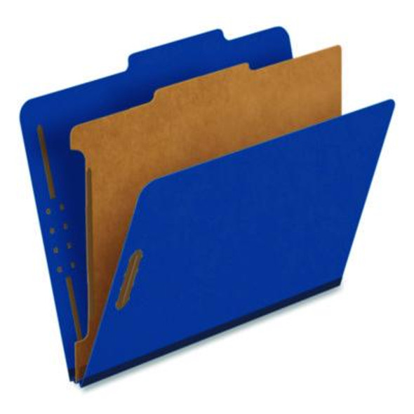 Pressboard Top Tab Classification Folders, 2/5-Cut Tab, Expands 1.75", 1 Divider, 4 Fasteners, Letter Size, Dark Blue, 10/Box