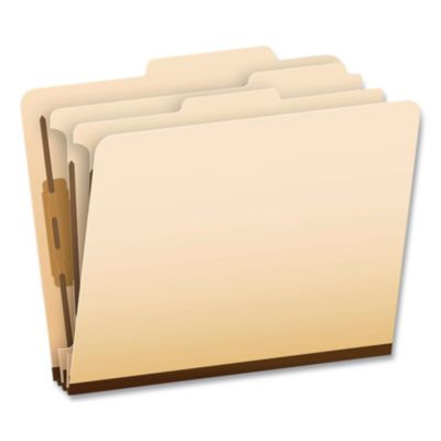 Manila Top Tab Classification Folders, 2/5-Cut Tab, Expands 1.75", 2 Dividers, 6 Fasteners, Letter Size, Manila, 10/Box