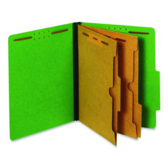 Pressboard Classification Folders, 2/5 Tab, Expands 2.5", 2 Full-Pocket Dividers, 6 Fasteners, Letter Size, Dark Green, 10/Bx