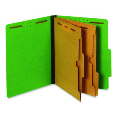 Pressboard Classification Folders, 2/5 Tab, Expands 2.5", 2 Full-Pocket Dividers, 6 Fasteners, Letter Size, Dark Green, 10/Bx