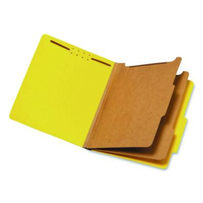 Pressboard Top Tab Classification Folders, 2/5-Cut Tab, Expands 2.5", 2 Dividers, 6 Fasteners, Letter Size, Yellow, 10/Box