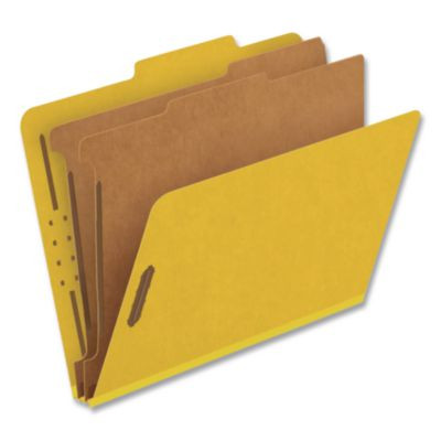 Pressboard Top Tab Classification Folders, 2/5-Cut Tab, Expands 2.5", 2 Dividers, 6 Fasteners, Letter Size, Yellow, 10/Box