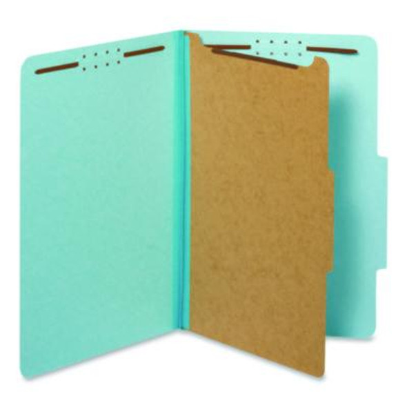 Pressboard Top Tab Classification Folders, 2/5-Cut Tab, Expands 1.75", 1 Divider, 4 Fasteners, Legal Size, Light Blue, 10/Box