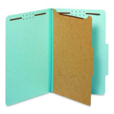 Pressboard Top Tab Classification Folders, 2/5-Cut Tab, Expands 1.75", 1 Divider, 4 Fasteners, Legal Size, Light Blue, 10/Box