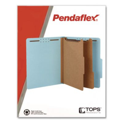 Pressboard Top Tab Classification Folders, 2/5-Cut Tab, Expands 2.5", 2 Dividers, 6 Fasteners, Legal Size, Light Blue, 10/Box