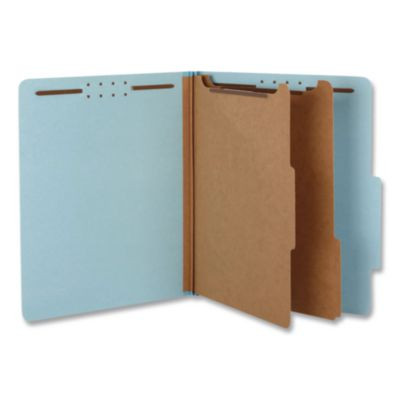 Pressboard Top Tab Classification Folders, 2/5-Cut Tab, Expands 2.5", 2 Dividers, 6 Fasteners, Legal Size, Light Blue, 10/Box