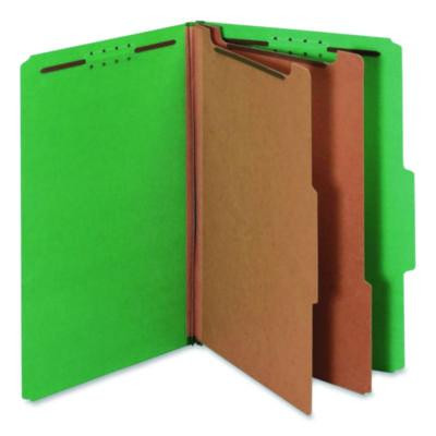 Pressboard Top Tab Classification Folders, 2/5-Cut Tab, Expands 2.5", 2 Dividers, 6 Fasteners, Legal Size, Dark Green, 10/Box