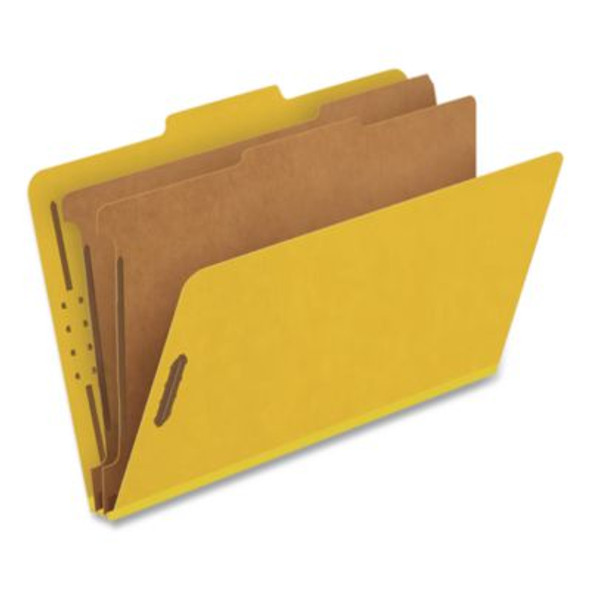 Pressboard Top Tab Classification Folders, 2/5-Cut Tab, Expands 2.5", 2 Dividers, 6 Fasteners, Legal Size, Yellow, 10/Box