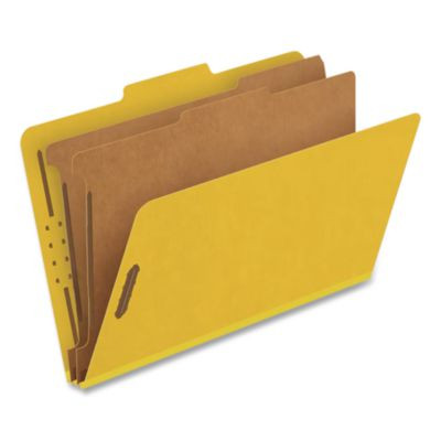 Pressboard Top Tab Classification Folders, 2/5-Cut Tab, Expands 2.5", 2 Dividers, 6 Fasteners, Legal Size, Yellow, 10/Box