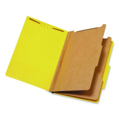 Pressboard Top Tab Classification Folders, 2/5-Cut Tab, Expands 2.5", 2 Dividers, 6 Fasteners, Legal Size, Yellow, 10/Box