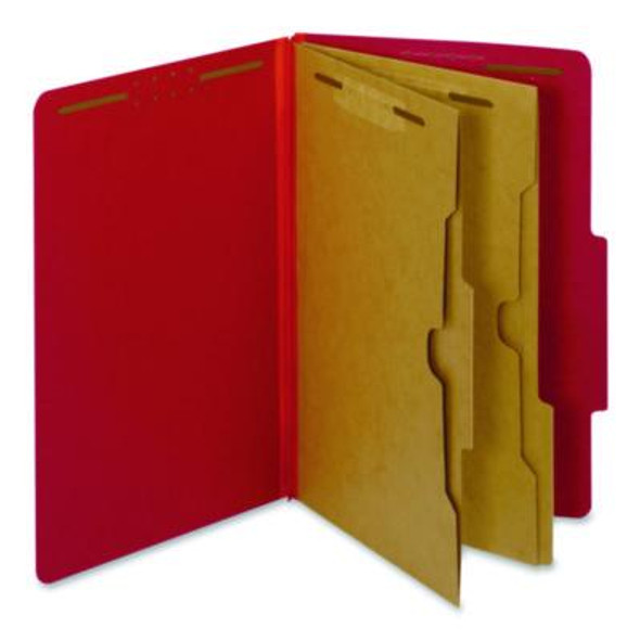 Pressboard Top Tab Classification Folders, 2/5-Cut Tab, Expands 2.5", 2 Dividers, 6 Fasteners, Legal Size, Bright Red, 10/Box