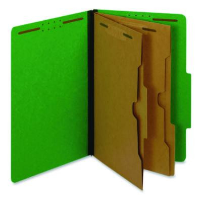 Pressboard Classification Folders, 2/5 Tab, Expands 2.5", 2 Full-Pocket Dividers, 6 Fasteners, Legal Size, Dark Green, 10/Box