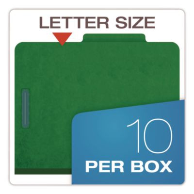 Pressboard Classification Folders, 2/5 Tab, Expands 2.5", 2 Full-Pocket Dividers, 6 Fasteners, Legal Size, Dark Green, 10/Box