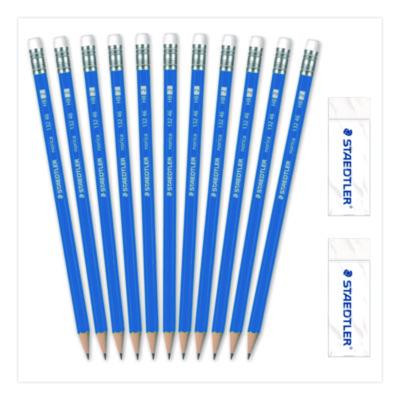 Pre-Sharpened Wooden Pencils With (20) Block Erasers, Hb #2 Black Lead, Blue Barrel, 250/Pack