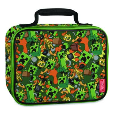 Minecraft Soft Lunch Box, 9.5" x 3.75" x 7.5", Green/Orange/Gray