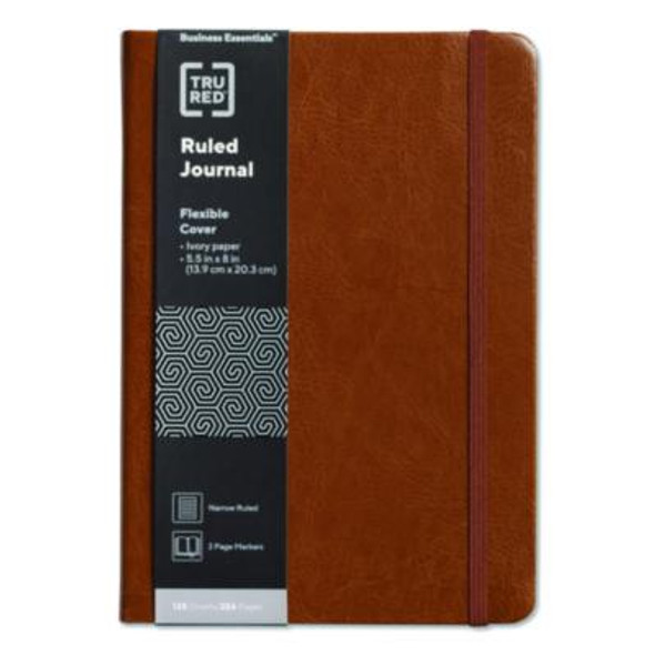 Flexible-Cover Business Journal With Elastic Closure, 1-Subject, Narrow Rule, Cognac Cover, (128) 8 x 5.5 Sheets