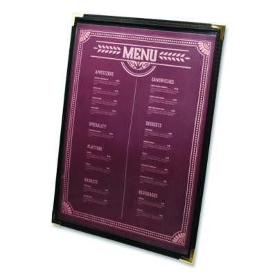 Menu Holder For 8.5 x 11 Menus, Portrait Orientation, 2-View, 9.3 x 12 Holder, Clear/Black/Silver, 10/Pack