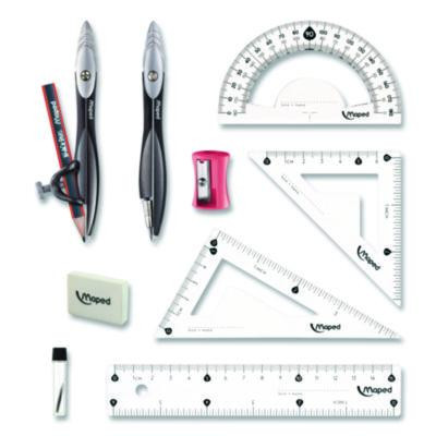 Metal Compass And Geometry Set, Metal/Plastic, Black/Clear, 10 Pieces