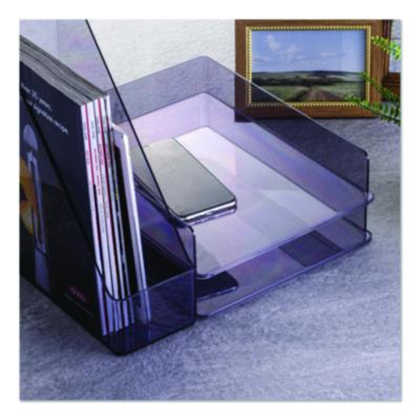 Recycled Plastic Desktop Document Organization Set, (1) Letter-Sized Letter Tray, (1) Magazine File, Translucent Ash