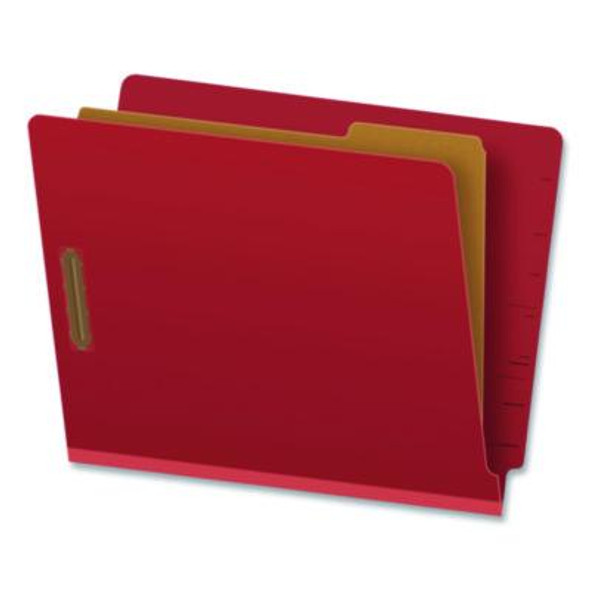 Pressboard End Tab Classification Folders, Straight Tab, Expands 1.75", 1 Divider, 4 Fasteners, Letter Size, Red, 10/Box