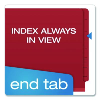 Pressboard End Tab Classification Folders, Straight Tab, Expands 1.75", 1 Divider, 4 Fasteners, Letter Size, Red, 10/Box