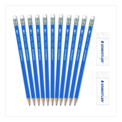 Pre-Sharpened Wooden Pencils With (40) Block Erasers, Hb #2 Black Lead, Blue Barrel, 500/Pack