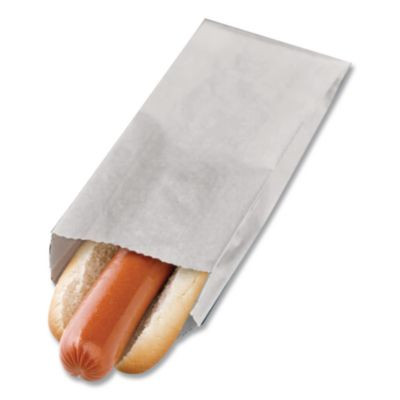 Grease-Resistant Single-Serve Hot Dog Bags, 3.5 x 1.5 x 8.5, White, 6,000/Carton