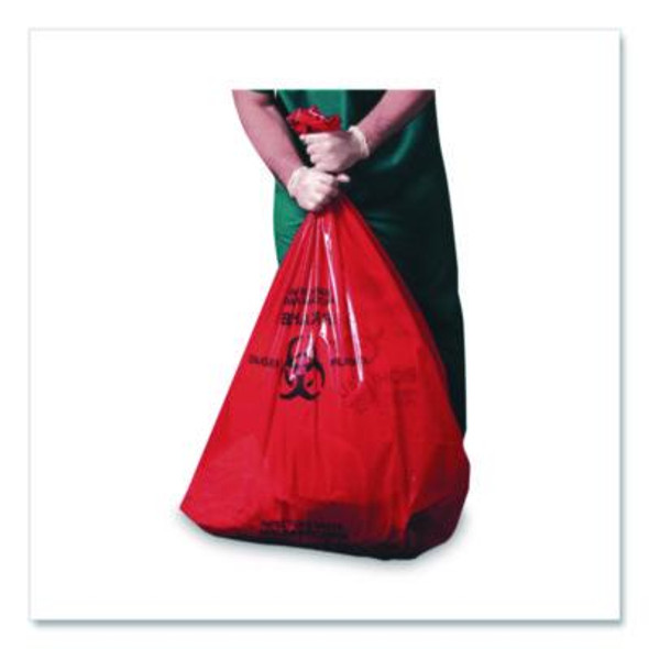 Healthcare Pre-Printed High-Density Can Liners, Biohazard: Infectious Waste, 45 Gal, 16 Mic, 40 x 48, Red, Flat Pack, 250/Ct