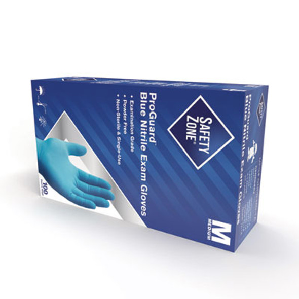 Proguard Nitrile Gloves, Powder-Free, Medium, 3 Mil (Palm), 3.5 Mil (Fingers), Blue, 100/Box, 10 Boxes/Carton