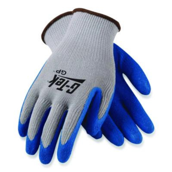 Gp Latex-Coated Cotton/Polyester Gloves, En388: 1111, Small, Gray/Blue, 12 Pairs