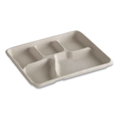 Savaday Molded Fiber Dinnerware, 5-Compartment Plate, Paper, 10.5" Dia, White, 250/Carton