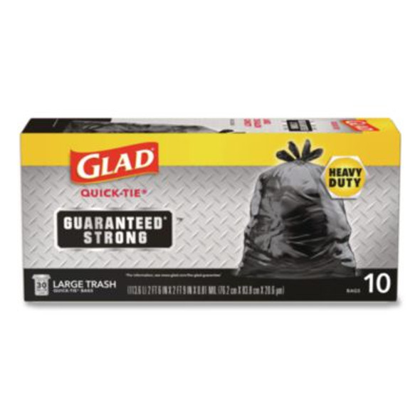 Large Quick-Tie Trash Bags, Tie-Flap, 30 Gal, 0.81 Mil, 30 x 33, Black, 10 Bags/Box, 12 Boxes/Carton
