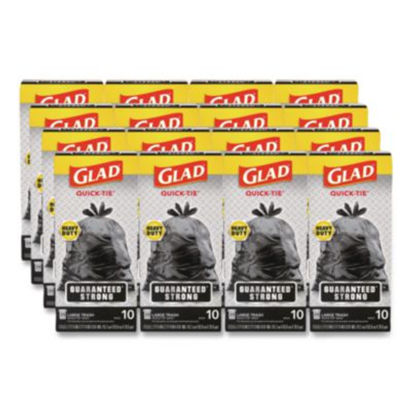 Large Quick-Tie Trash Bags, Tie-Flap, 30 Gal, 0.81 Mil, 30 x 33, Black, 10 Bags/Box, 12 Boxes/Carton