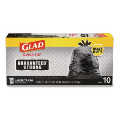 Large Quick-Tie Trash Bags, Tie-Flap, 30 Gal, 0.81 Mil, 30 x 33, Black, 10 Bags/Box, 12 Boxes/Carton