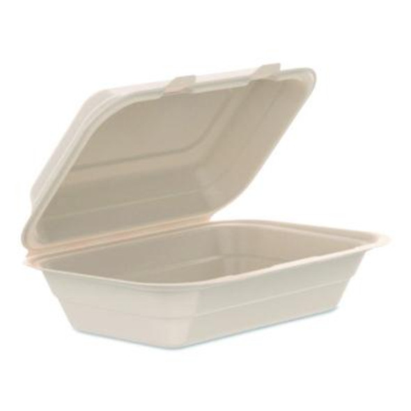 Compostable Molded Fiber Hinged Trays, Proplanet Seal, 6.41 x 9.22 x 3, Natural, 200/Carton